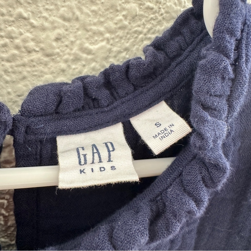 Gap‎ Kids Cotton Gauze Navy Blue Ruffle Puff Sleeve Top Small - Picture 3 of 7
